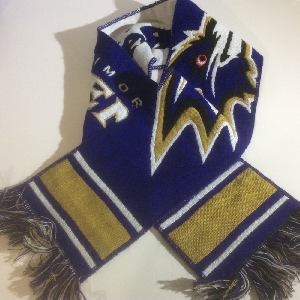 NFL Baltimore Ravens Purple Gold Scarf with Fringe Football Team Logo Knit Wrap